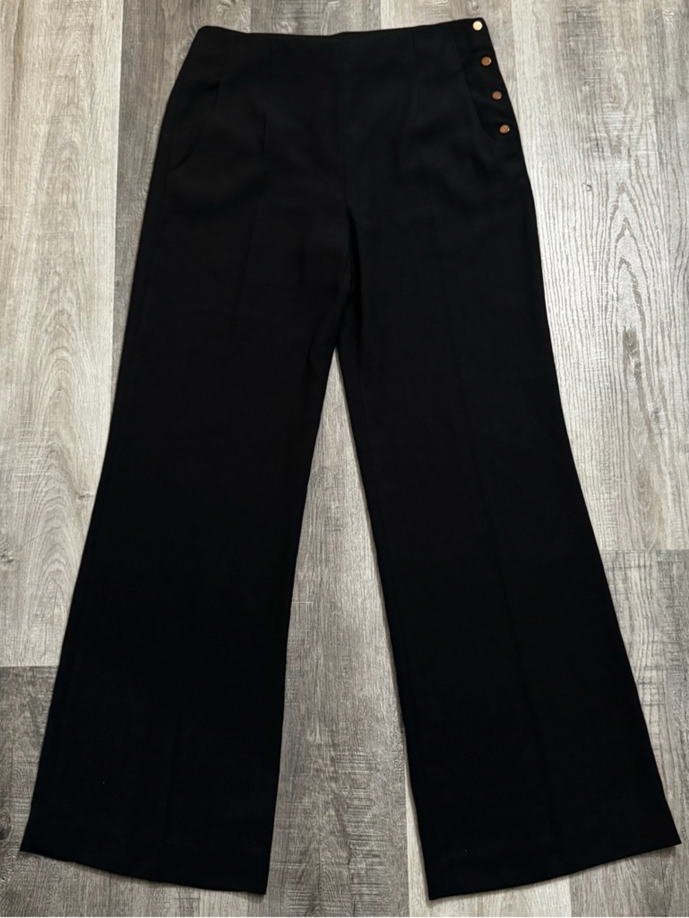 Zara Black Wide Leg Pants with Side Button Detail